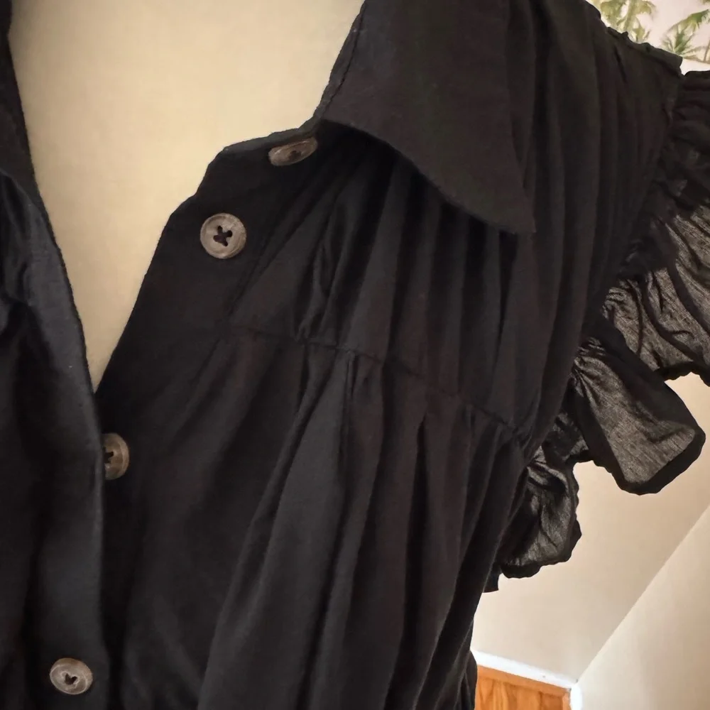 Anthropologie Sleeveless Ruffle Mini Shirt Dress Black Button Cotton Collar NWOT - Picture 7 of 13